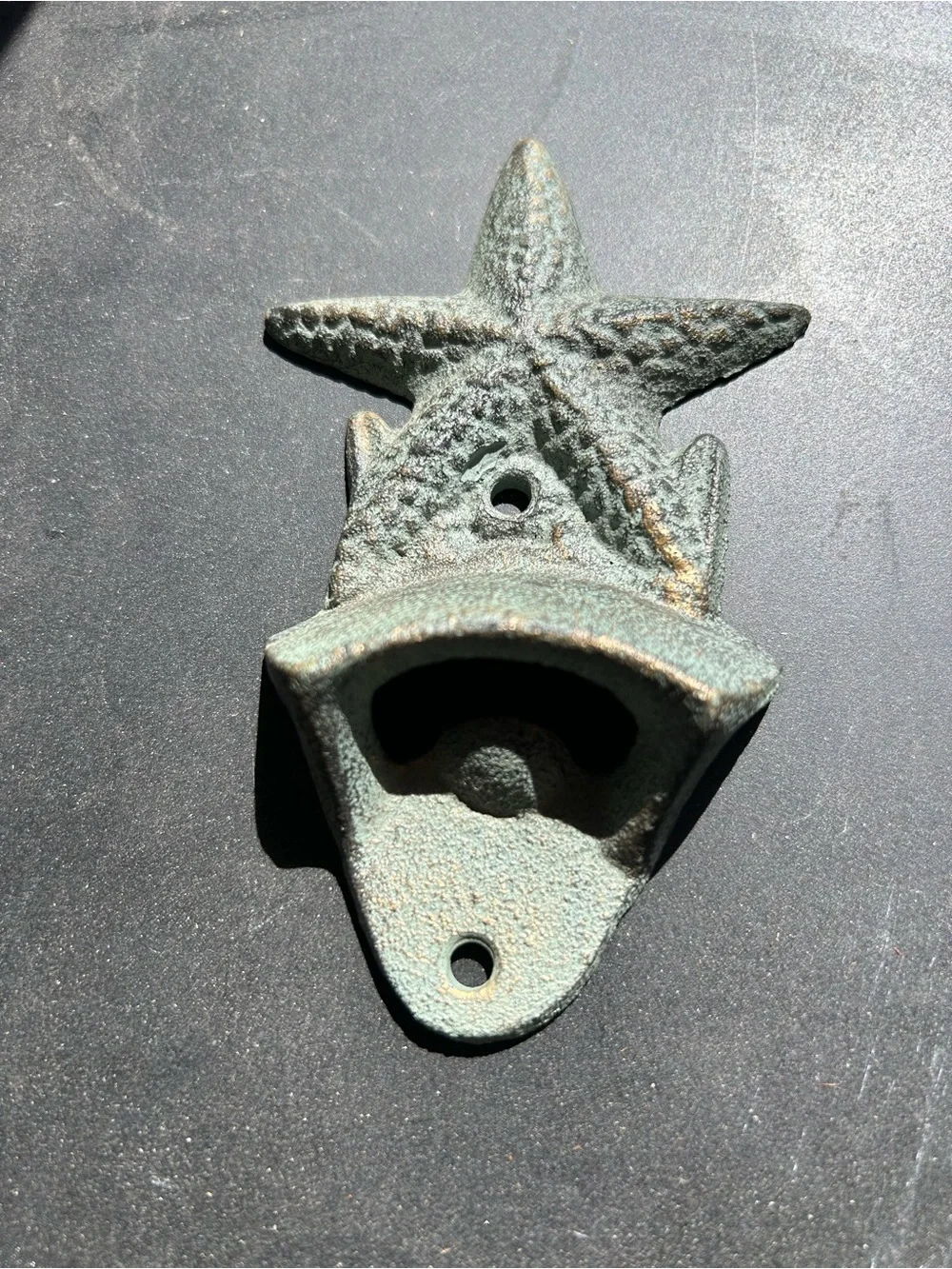 VTG Cast Iron Rustic Starfish Wall-Mount Bottle Opener - Green Patina-1 Starfish